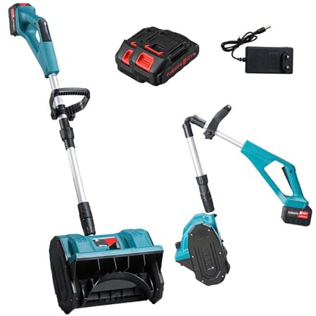 Pala da neve senza fili, spazzaneve elettrico senza spazzole da 21 V Design pieghevole Portata di espulsione della neve 8 metri Maniglia anteriore regolabile Include batteria e caricabatterie rapido