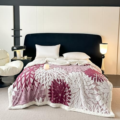 Hayisugal Sherpa Kuscheldecke Flauschige Schlafdecke, super weiche Fleecedecke als Sofadecke, Tagesdecke oder Wohndecke Couchdecke Sofa überwurfdecke, Jacquard-Lila, 150x200cm