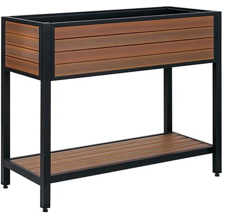 Dehner Hochbeet Houston, schmales Balkonhochbeet, 115 x 93 x 52 cm, Volumen 120 l, Kunststoff/Aluminium, braun