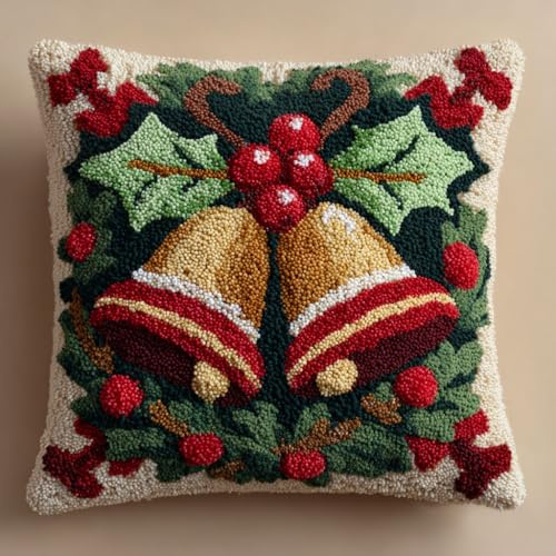 Henypt Kit de Almohadones con Cierre de Gancho campanas de Navidad Kit De Cojines De Pestillo 43X43cm Funda de Cojín para Sofá, Latch Hook Manualidades Kits