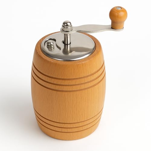 mille idee Macinapepe a Manovella in Legno Naturale – Modello Barilotto 5cm ×10 cm – Macina in Acciaio Temperato – Macinasale Macinapepe Manuale – MADE IN ITALY