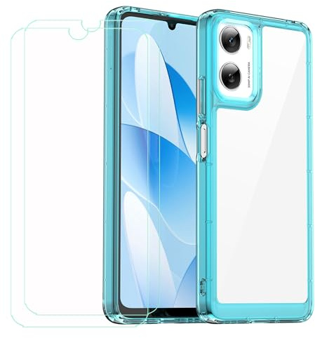 GYDQQKJ Funda para Motorola Moto G06 + 2 Piezas Vidrio Protector de Pantalla Cristal Templado Film, Translúcido Azul Suave TPU Silicona Cover Carcasa Caso Case para Motorola Moto G06 (6.80)