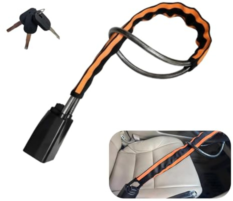 Steering Wheel Lock with Seat Belt Lock – Double Anti-Theft, High Visibility Reflective Strip, 3 Keys, Universal Fit for Cars, SUVs, Vans (Orange and Black)