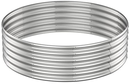 PINPON 120x 120x 30cm Round Galvanized Raised Garden Bed Outdoor, Large Metal Planter Box for Vegetables, Flower, and Herb Garden, Above Ground Galvanized Steel Garden Bed for Backyard, Patio