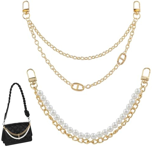 Vayrihom 2 Stück Taschenkette Gold Doppellagig, Kurz Taschen Verlängerungskette, Metall Kette Schulterriemen, Taschenketten Geldbörsenriemenver, Umhängetasche Handtasche Ersatzkette