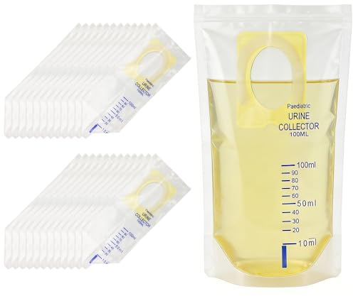 PLLYPE 30 stycken urinpåsar för baby, 100 ml urinpåsar för resor barn, pinkelpåse med självhäftande yta och läckageskydd, urinuppsamlingspåse baby bärbar engångs för vandring när du reser, camping