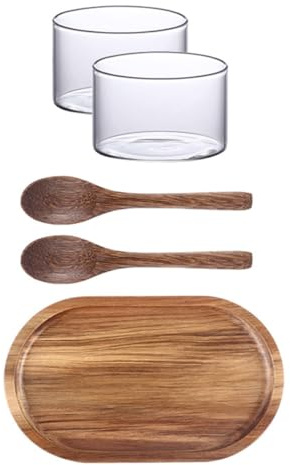 AMUSLESUR Wooden Tray Food Dish Dessert Plates Japanese Style Simple Design Light Brown Wood with Spoons Cups Healthy No Burr for Family Dinners and Cafe