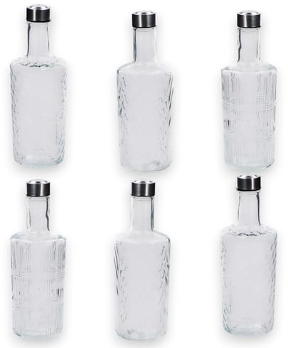 KORAT - Set 6 Bottiglie in Vetro da 1 Litro con Tappo in Acciaio Ermetico – Bottiglie Decorative Riutilizzabili per Acqua, Succhi e Bevande – Design Elegante 9x9x27,5 Cm