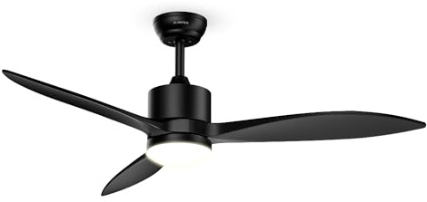 KLARSTEIN SkyBreeze Ventilatore da Soffitto con Luce e Telecomando – LED Dimmerabile, 6 Velocità, Silenzioso, Smart App & Voce, Interno/Esterno, 132cm, Black