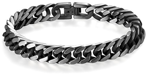 Flongo Bracelet pour homme - 8/10/12 mm - En acier inoxydable - Chaîne gourmette argentée - Style rock punk motard motard - Accessoires pour homme, 20.5 centimeters, Acier inoxydable