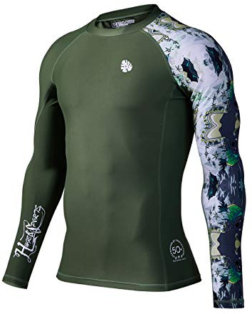 HUGE SPORTS Men's Splice UV Sun Protection UPF 50+ Skins Rash Guard Long Sleeves(Aborigines,M)