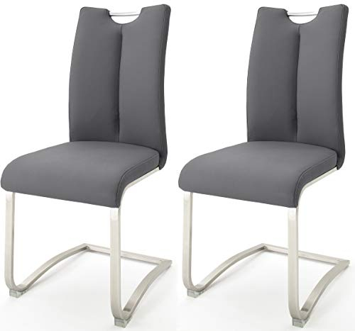 Robas Lund Esszimmerstühle 2er Set Grau, Echtleder Schwingstuhl Esszimmerstuhl max. 140 Kg Belastbar, Stuhl Artos, B/H/T: ca. 45 x 102 x 58 cm