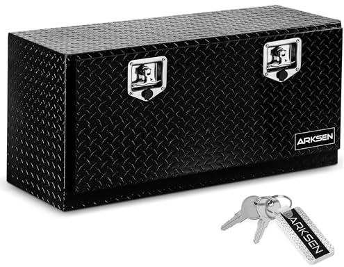 ARKSEN 36 x 17 x 18 Inch Underbody Tool Box, Heavy Duty Aluminum Diamond Plate Waterproof Square Storage Organizer Chest with T-Handle Lock & Keys for Pickup Truck, RV & Trailer – Black