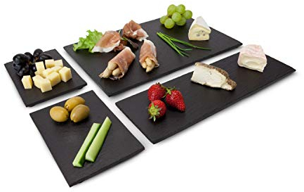 ROMINOX Tapas Ardesia Juego de 4 bandejas de pizarra de 3 tamaños, barnizadas, resistentes y flexibles, para servir y combinar, dimensiones aprox. 30 x 20 x 1,5 cm