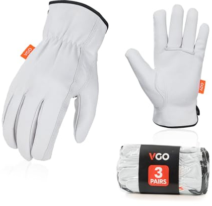 Vgo... 3 Paare Arbeitshandschuhe, Rigger Handschuhe,Bauarbeiter Handschuhe für Männer, Ziegenleder, ungefüttert (GA9501)