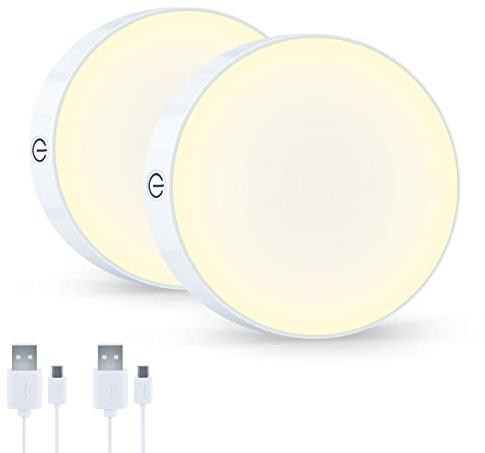 qeemmy Dimmbar Batteriebetrieben Touch Lampe 3000K, wiederaufladbar, led nachtlicht mit batterie, Helligkeit einstellbar, eingebauter Magnet, Schrankleuchte, Küchenlampe, 2er-Set
