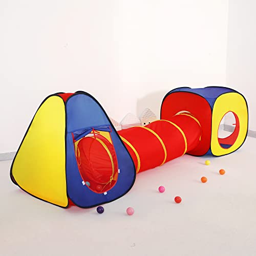 LimitlessFunN 3pc Pop Up Kids Play Tent, Crawl Tunnel, Ball Pit | Includes Carrying Case |, Children Indoor Playhouse for Baby, Toddlers, Boys & Girls, 47 D x 126 W x 34 H