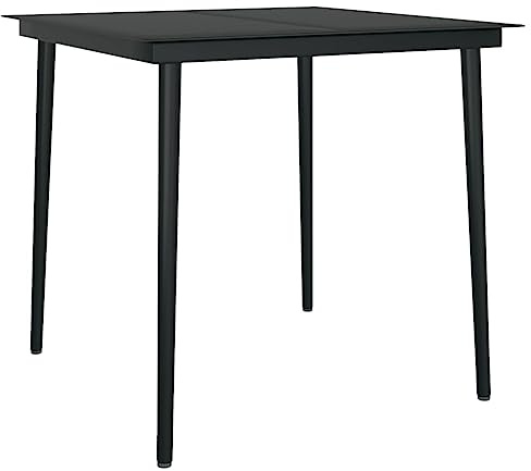 vidaXL Garten Esstisch Gartentisch Terrassentisch Balkontisch Gartenmöbel Outdoor Tisch Glastisch Außentisch Schwarz 80x80x74cm Stahl Glas
