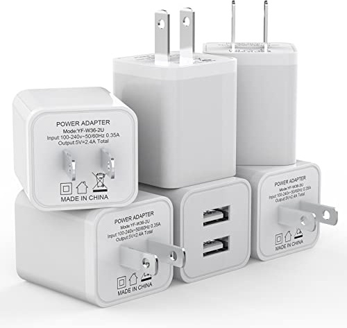 6Pack USB Wall Charger, iGENJUN 2.4A Phone Charger Dual USB Port Cube Power Plug Adapter Fast Wall Charger Block Compatible with iPhone 17/17 Pro/16/16 Pro, Samsung Galaxy, Pixel, LG, Android-White