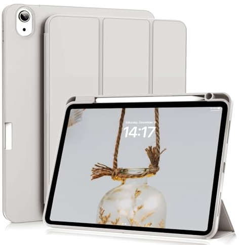 ZOYU Hülle für iPad Air 7./6. 11 Zoll 2025 M3 2024 M2/ iPad Air 5 4 (2022/2020 10,9 Zoll) mit Stifthalter, Weich TPU Schutzhülle Auto Schlafen/Wachen, Unterstützt Pencil Pro/USB-C, Grau