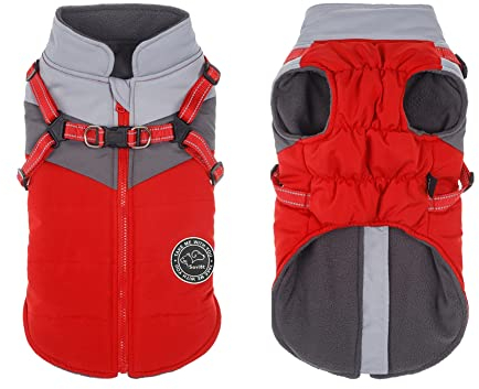 Savlot Wasserdicht Hundemantel Kaltes Wetter Winter Warme Jacke für Kleine Mittlere Große Hunde Hundepullover mit Fleece Gefütterte Reflektierend Welpen Winterweste Hundegeschirr Welpenjacke L