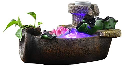 Desktop Water Feature/Tabletop Water Fountain Desktop Resin Mountain Water Landscape Fish Pond Flowerpot Humidifier Home Decoration Mini Waterfall for Indoor Spaces/Tabletop Fountain (Color : A)