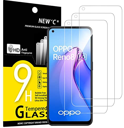 NEW'C 3 Pack Designed for OPPO Reno 8 5G, Reno 8 Lite 5G Screen Protector Tempered Glass, Case Friendly Anti Scratch Bubble Free Ultra Resistant