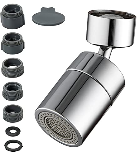 360°Swivel Kitchen Tap Aerator,Kitchen Tap Spray Head,Tap Faucet Attachment | 2 Flow Extension Sprayer with Adapter for Bathroom Sink - Big Angle Swivel Brass Water Saving Tap Attachment