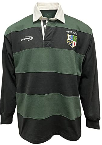 Lansdowne Four Provinces broderad randig irland rugbytröja, grön ochsvart randig, S
