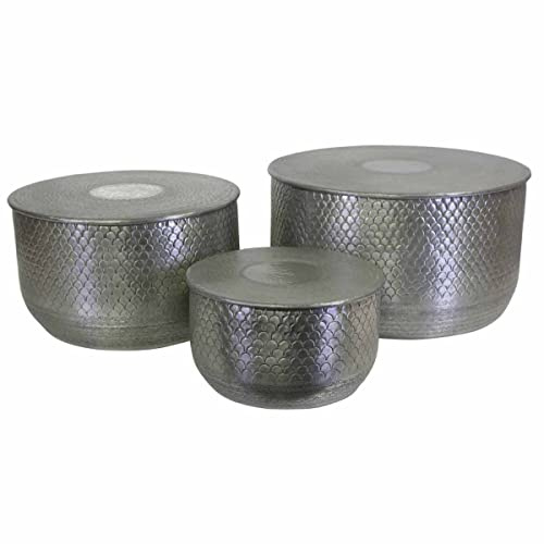 Casa Moro Orientalischer Beistelltisch ALAVA Silber 3ER Set rund Hammerschlag Optik aus Aluminium | Marokkanischer Couchtisch Metall Kaffeetisch | Luxus Sofa-Tisch modern | TSV8050