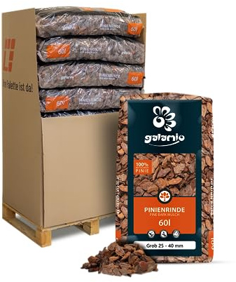 GALAMIO Pinienrinde Grob 25-40mm 60l x 13 Sack 780l 1 Palette Pinienmulch Pinienerde Rindenmulch Pinienborke Pinie Mulch Bark Rinde Für Pflanzen Garten Terrarium Dekorativer Bodenbelag