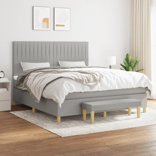 Festnight Boxspringbett 180x200 Doppelbett mit Matratze Bettbank Polsterbett Bettrahmen Stoff Bett mit Kopfteil Verstellbar Bettgestell mit Lattenroste Boxspringbetten Schlafzimmer Hellgrau