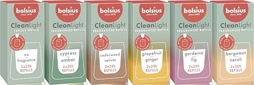 Bolsius CleanLight Refill Set - 12 Nachfüllungen - Verschiedene Düfte - Nur Nachfüllungen - Nachfüllbare Duftkerze - Brenndauer 20 Stunden - Enthält natürliches Pflanzenwachs - Nachhaltiges Konzept