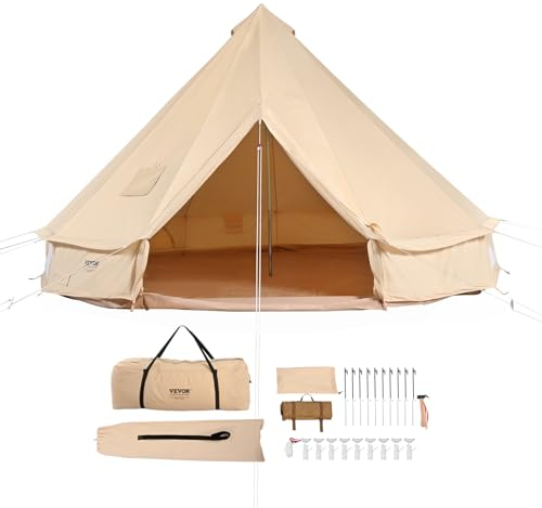 VEVOR Canvas Bell Tent, 4 Seasons 3 m/9.8ft Yurt, Canvas for Camping with Stove Jack, Breathable Holds up to 4 People, Family Camping Outdoor Hunting Party