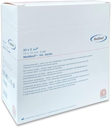 Vlieskompressen Kompresse Sterile 10x10cm 50 Stück Wundkompressen STERIL 4 Lagen Wundauflage Verbandsmaterial Wundgaze Kompresse zur Wundversorgung Nicht Haftend+E-Book (über Gesundheit)