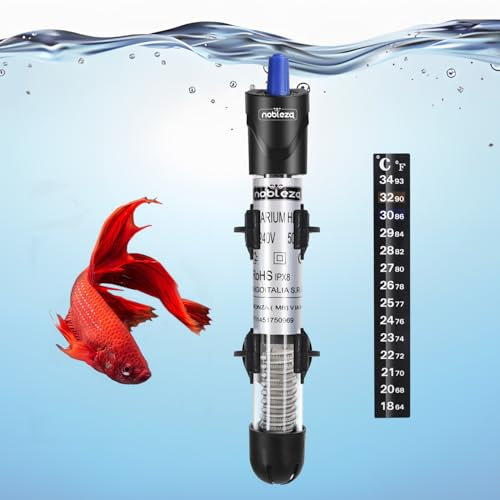 Nobleza – Aquarium Heizung 10–50L 50 W, Tauch-Aquarium-Heizer mit Thermostat, Aquarium-Heizung, Sicherheits-Quarz-Tankheizung (18–32 °C)
