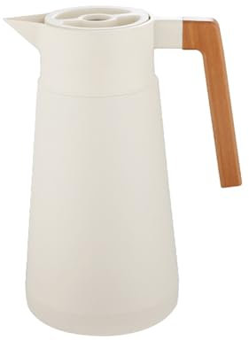 Caraffa Termica Per Caffè Brocca Sotto Vuoto Isolata, Acciaio Inossidabile 18/10, Con Manico In Legno, Per Tè Caldo E Freddo Caffè, Per Home Office Hotel (Beige,2L)