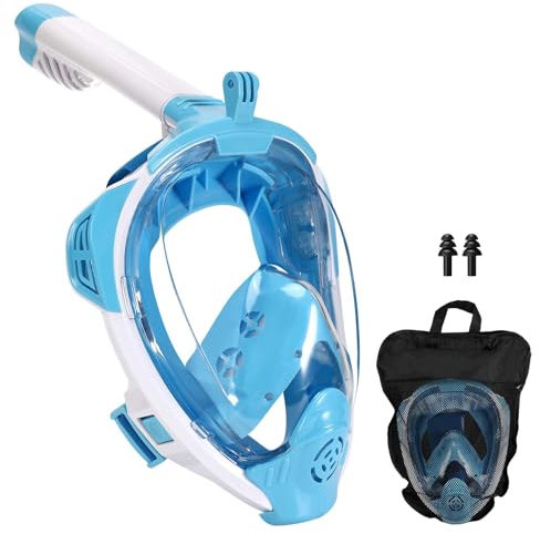 Farerkass Maschera da snorkeling per adulti, 180°, maschera integrale per il viso, maschera da snorkeling, anti-appannamento, compatibile con action camere, adatta per ragazzi e adulti (SM)