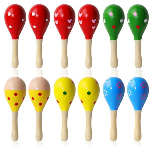 ATSGJLZN 12 Stück Maracas,Holzrassel Baby, Kleine Mini Rasseln Für Karneval Kindergeburtstag Musikalischen Spaß Partys