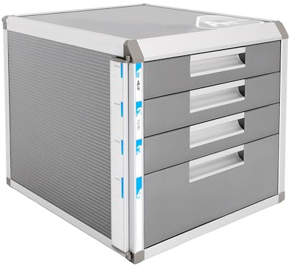 Estabeter 4 Fächer Schubladenbox A4, Metall Schubladenbox Abschließbar mit Beschriftungsfeldern Dokumenten Schublade Organizer