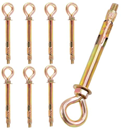 Keadic 8 pernos de ojo de hormigón M8, perno de ojo chapado en zinc de color, perno de ojo de hombro, tornillos de expansión de ladrillo de hormigón, pernos de gancho cerrado, tornillo de expansión