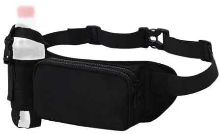 Midjepack med vattenflaskhållare, justerbar remväska, vattentålig löparväska för vandring och promenader, vätskebälte, höftväska för män och kvinnor, vattenflaskhållare, svart, se till, Svart, Refer