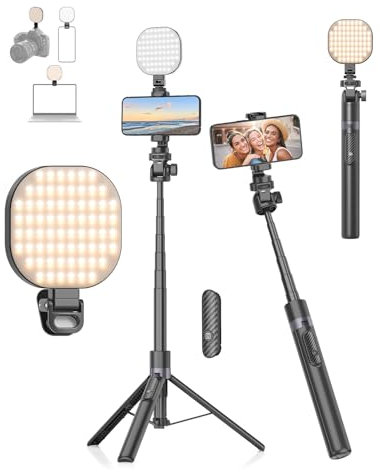 Gahenwo Phone Tripod with Light, 68 Selfie Stick Tripod and 2000mAh Led Video Light,Vlogging kit, Selfie Stick with Phone Light & Remote,Ring light with tripod stand for iPhone/Android