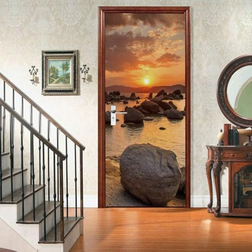 Türbekleben Sonnenuntergang Strand Türtapete, Selbstklebend TürPoster Sonnenuntergang Strand Türbilder, 3D Fototapete Türfolie Poster Tapete Türaufkleber Tür Tapeten 88 x 200 cm q1377