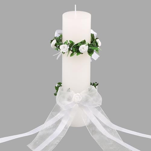 BOFUNX 2pcs Anneaux de Bougies Protection Anti-Gouttes pour Bougies en Feuilles Noeuds avec Ruban Attrape-Gouttes de Bougie Decoration de Bougie pour Communion Baptême Mariage