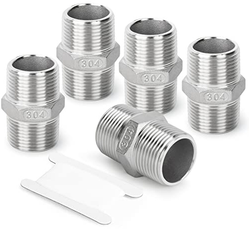 TAISHER 5 piezas fundición de acero inoxidable 304 Hex Nipple, tubo de 3/4 pulgadas de tubería macho x 3/4 pulgadas de tubería macho