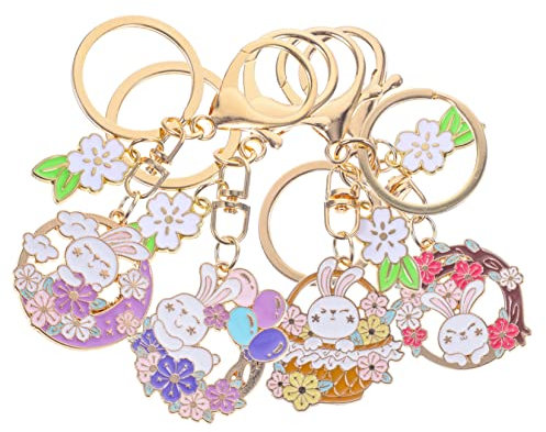 Homoyoyo 4pcs Easter Bunny Keychain Cute Pendants for Bags Crafts Unique Hanging Ornaments for Spring Decor Vintage Floral Design