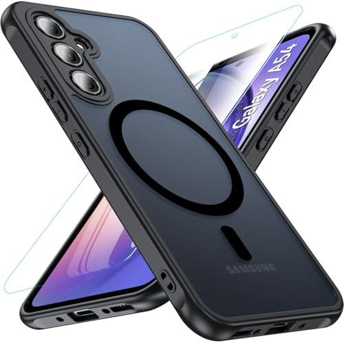 OWKEY Magnetisch für Samsung Galaxy A54 5G Hülle mit Schutzglas,Schwarz | Militär-Fallschutz,Translucent Matt Design,Fingerabdruckarm,Kratzfeste Harte PC-Rückseite