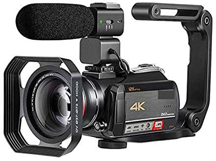 RDVXI Caméra pour Vlogs, Caméscope caméra vlog for Les vidéos de Prise de Vue d'enregistrement de VLog AC5 Professionnel 4K 12X Caméras de Stream en Direct Zoom Optique(Bundle A)