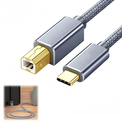 2M Printer Cable, USB C to USB 2.0 Nylon Braided Cable Compatible with Laptops with Tape-C Interfaces, Type C to USB B Square Scanner Cord for HP, Canon, Epson, Midi Cable Printer Scanner Cord